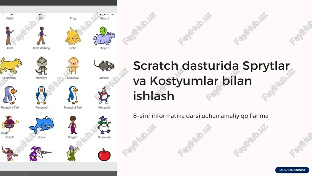 scratch dasturida sprytlar va kostyumlar bilan ishlash — PPTX