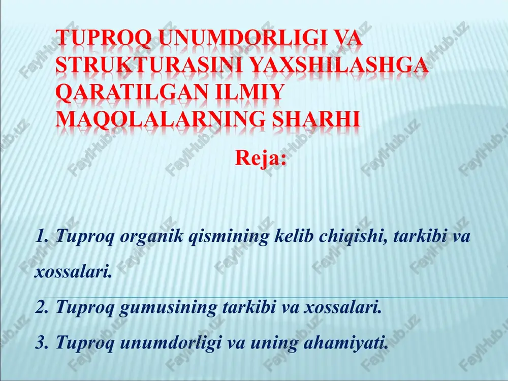tuproq unumdorligi va uning ahamiyati — PPT