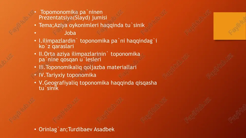 toponominika pa`ninen prezentatsiya(slayd) jumisi — PPTX