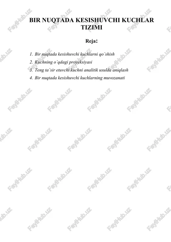 bir nuqtada kesishuvchi kuchlar tizimi — DOC