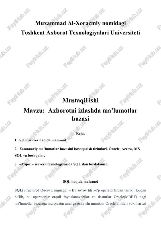 axborotni izlashda ma’lumotlar bazasi — DOCX