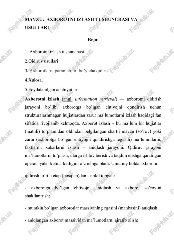 axborotni izlash tushunchasi va usullari — DOC