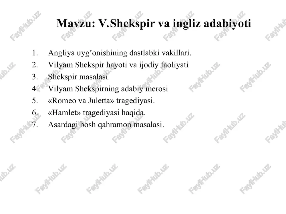 v.shekspir va ingliz adabiyoti — PPT