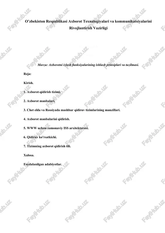 axborotni izlash funksiyalarining ishlash prinsiplari va tuzilmasi. — DOCX