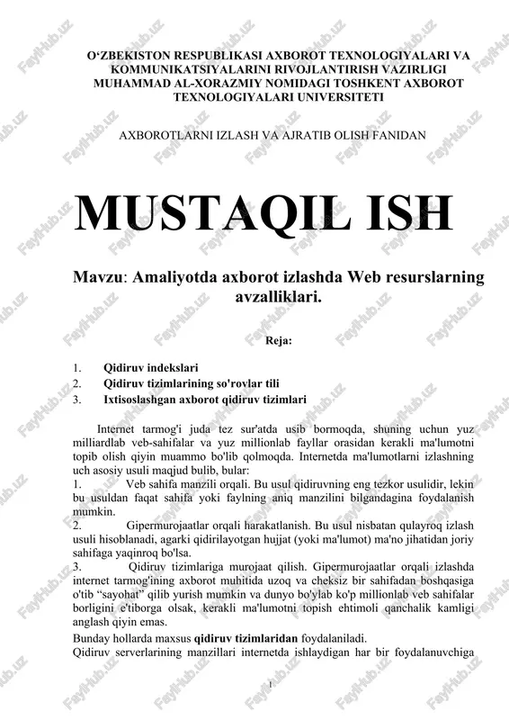 amaliyotda axborot izlashda web resurslarning avzalliklari. — DOCX