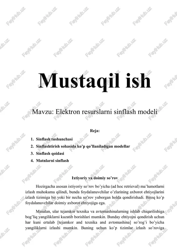 elektron resurslarni sinflash modeli — DOCX