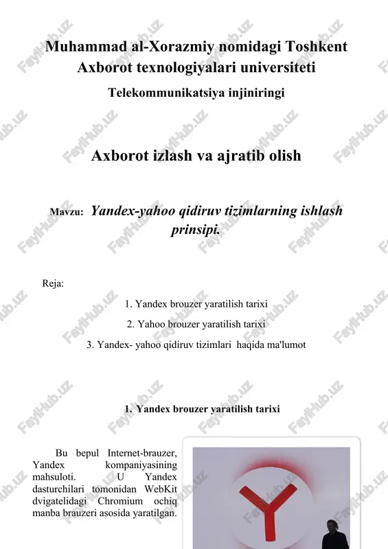 yandex-yahoo qidiruv tizimlarning ishlash prinsipi — DOCX