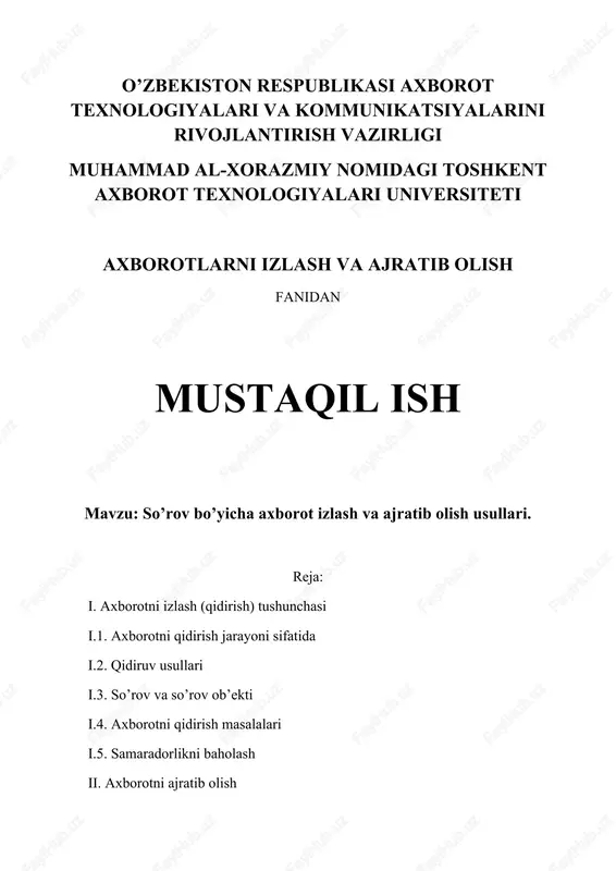 so’rov bo’yicha axborot izlash va ajratib olish usullari. — DOC