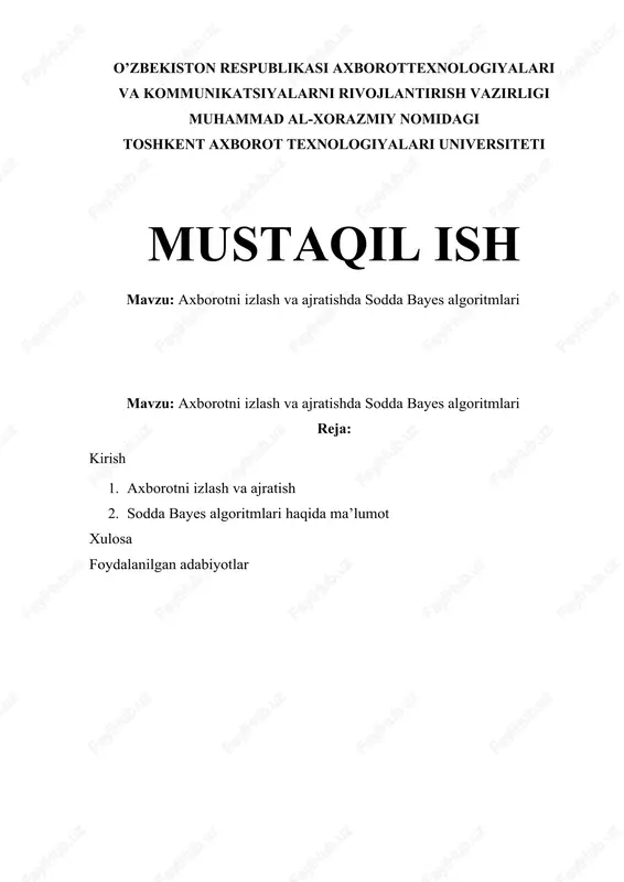 axborotni izlash va ajratishda sodda bayes algoritmlari — DOCX