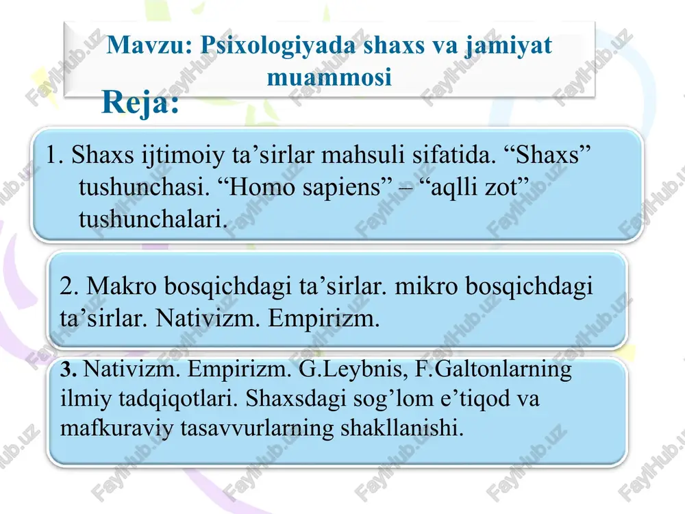 psixologiyada shaxs va jamiyat muammosi — PPT