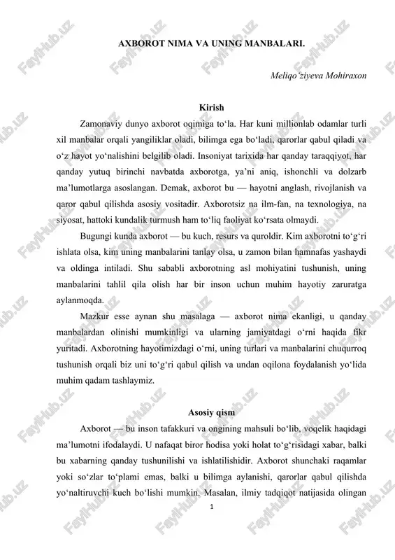 axborot nima va uning manbalari — DOC