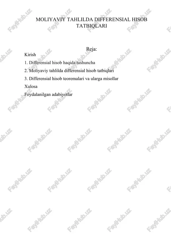 moliyaviy tahlilda differensial hisob tatbiqlari — DOC