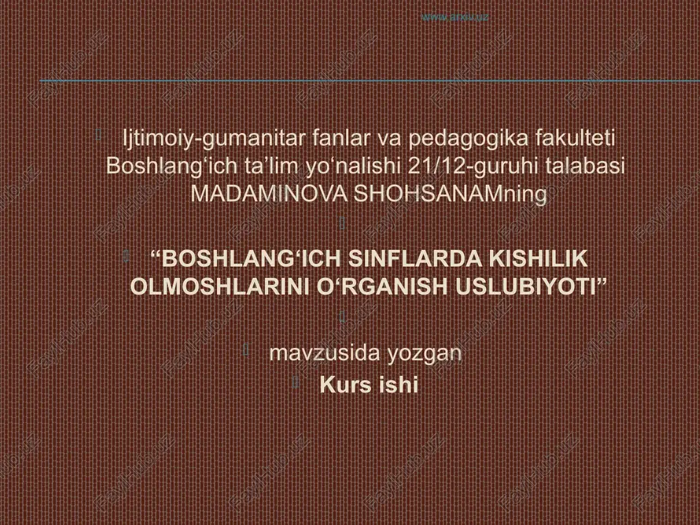 "boshlang‘ich sinflarda kishilik olmoshlarini o‘rganish uslubiyoti" — PPTX
