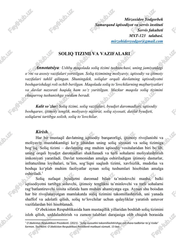 soliq tizimi va vazifalari — DOCX