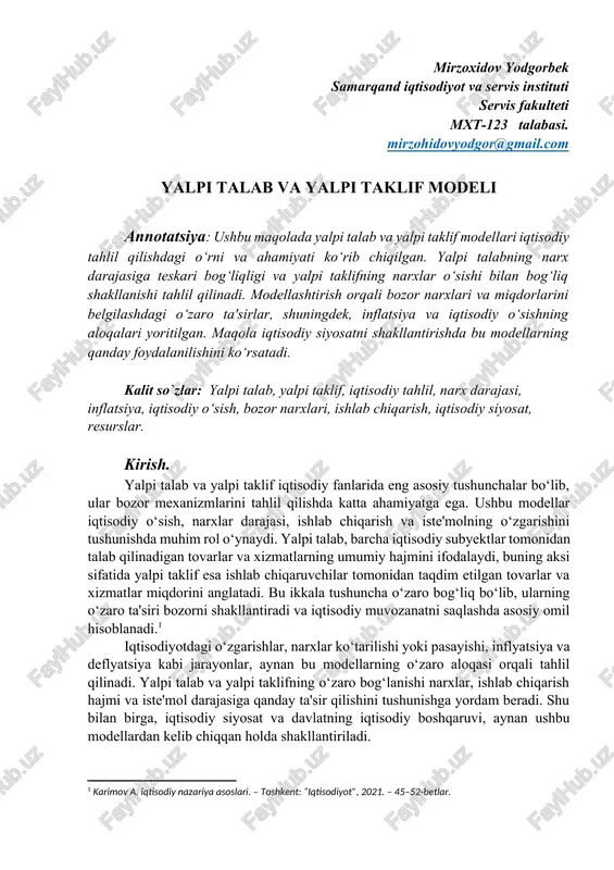 yalpi talab va yalpi taklif modeli — DOCX