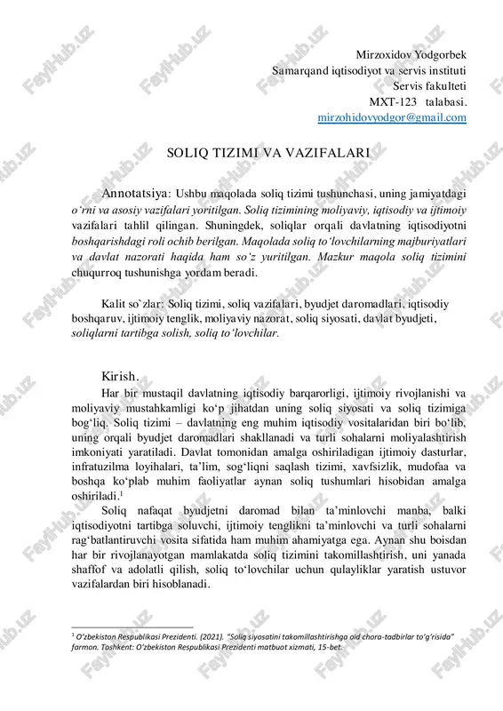 soliq tizimi va vazifalari — PDF