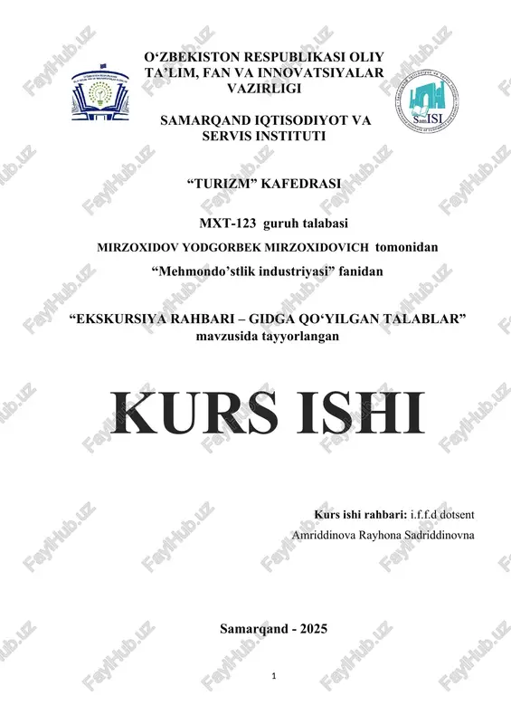 ekskursiya rahbari – gidga qo‘yilgan talablar — DOCX