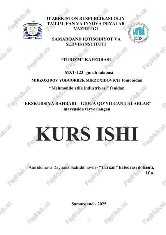 ekskursiya rahbari – gidga qo‘yilgan talablar — DOCX