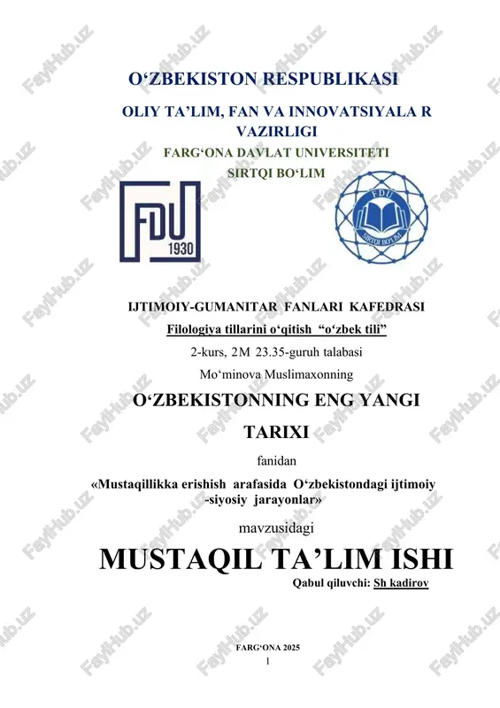 o‘zbekistondagi ijtimoiy-siyosiy jarayonlar — DOCX