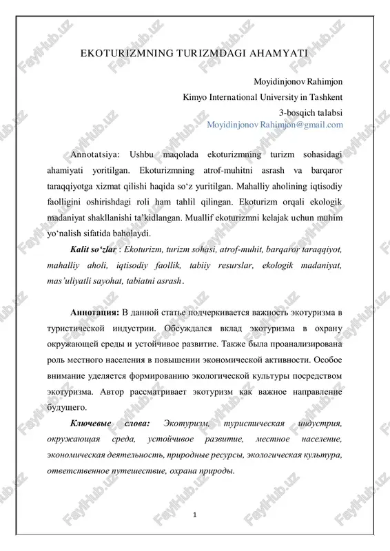 ekoturizmning turizmdagi ahamyati — PDF