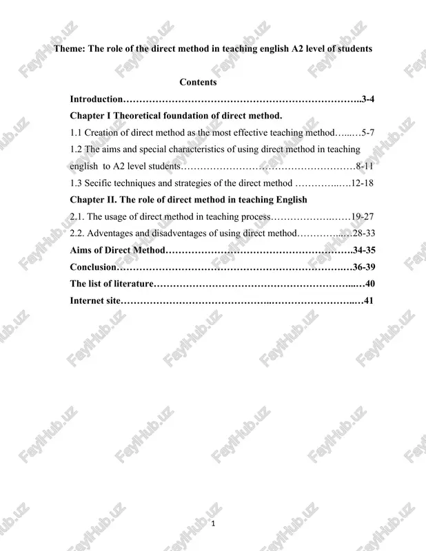 the role of the direct method in teaching english a2 level of students — DOC