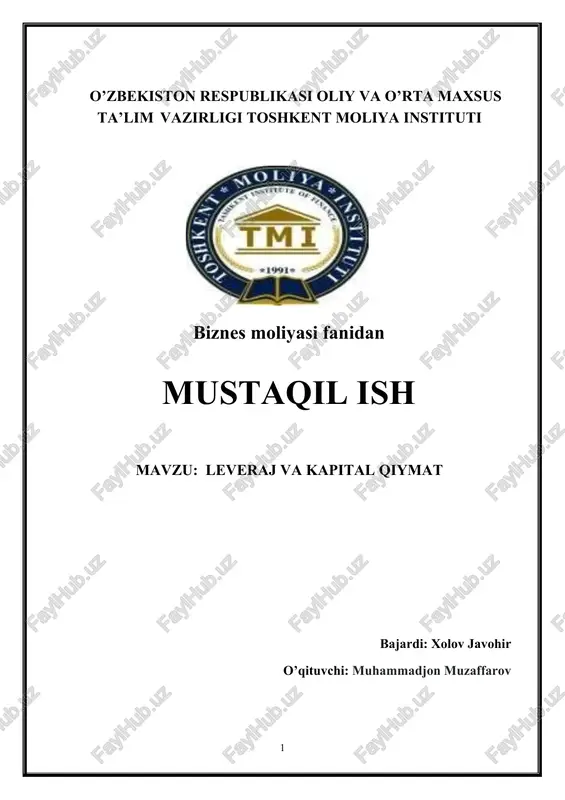 leveraj va kapital qiymat — DOCX
