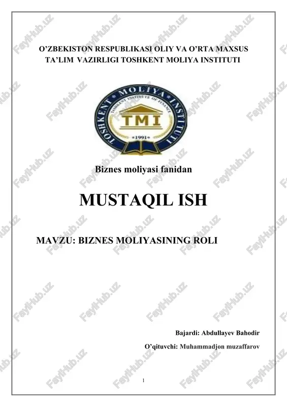 biznes moliyasining roli — DOCX