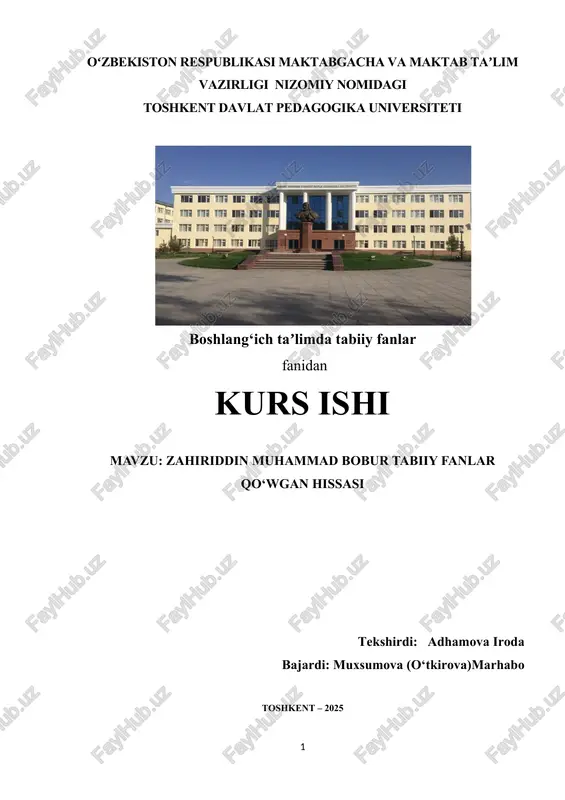 zahiriddin muhammad bobur tabiiy fanlar qo‘wgan hissasi — DOC