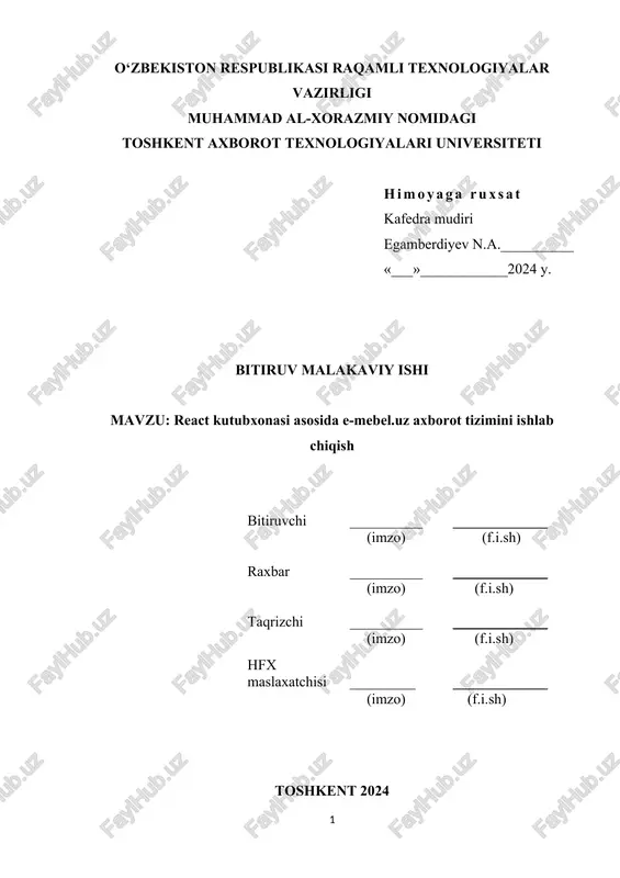 react kutubxonasi asosida e-mebel.uz axborot tizimini ishlab chiqish — DOCX