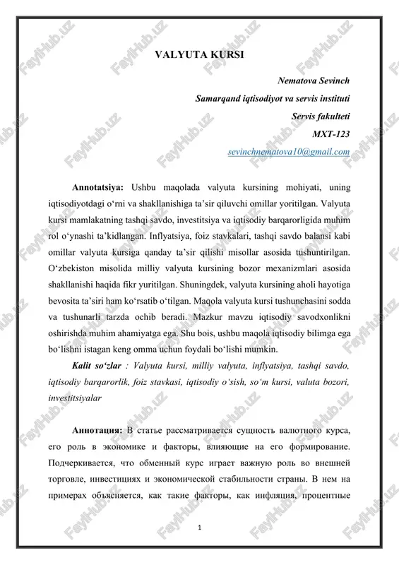 valyuta kursi — DOCX
