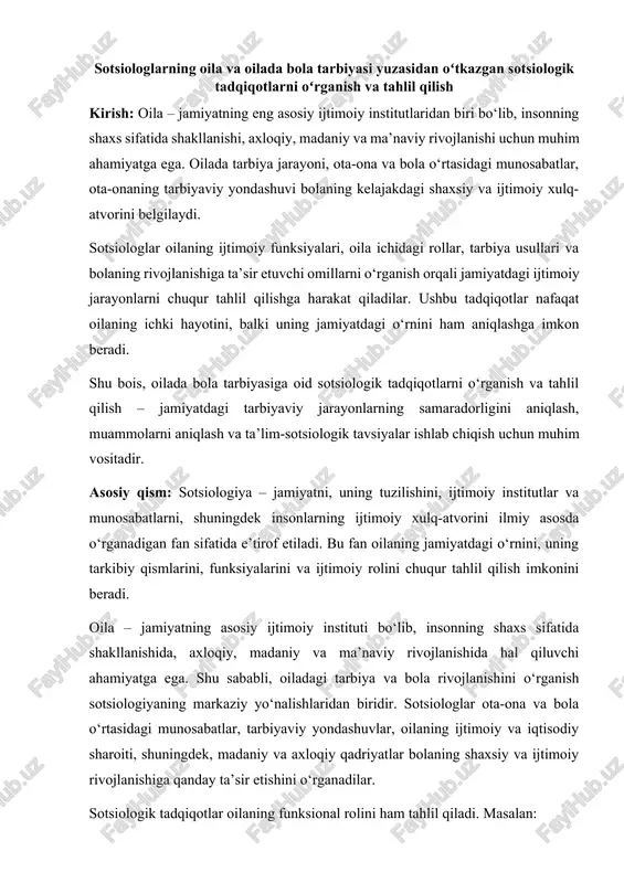 oilada bola tarbiyasi sotsiologik tadqiqotlari — DOCX