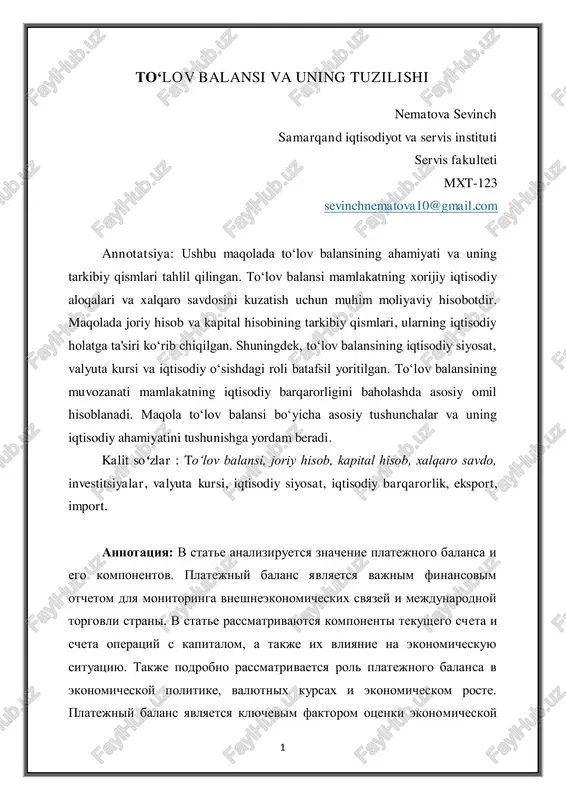 to‘lov balansi va uning tuzilishi — PDF