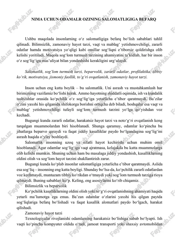 salomatlik va sog‘lom turmush — DOCX