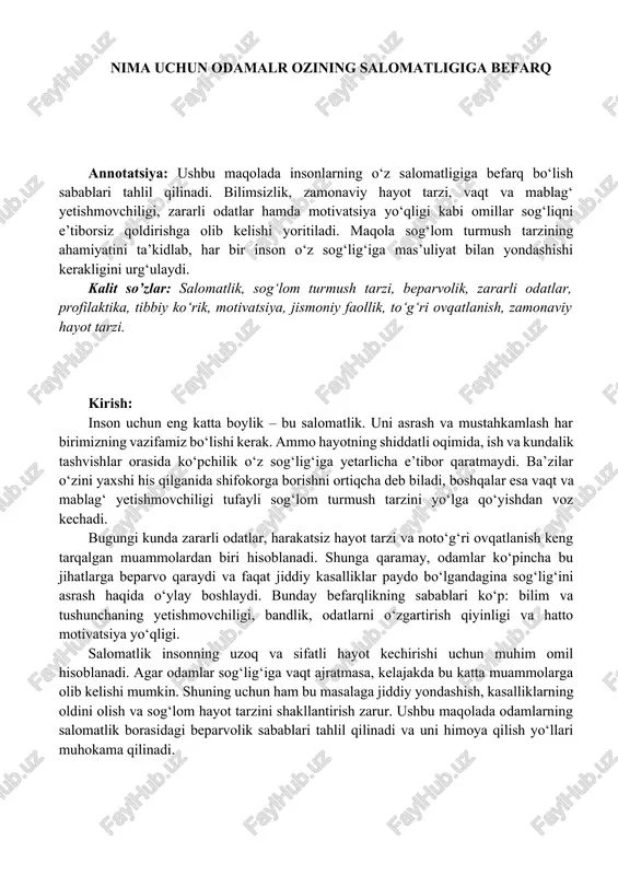 sog‘lom turmush tarzi — DOCX