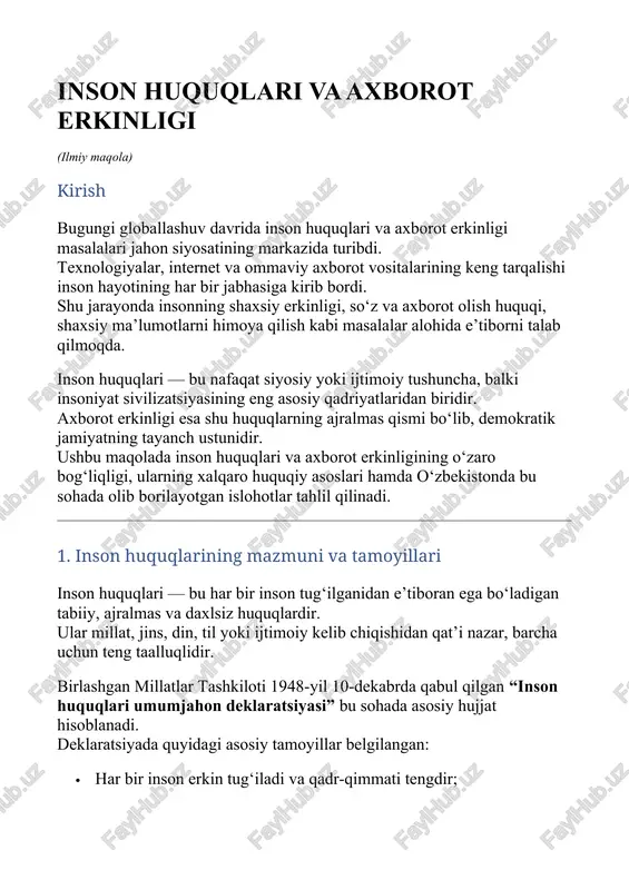 inson huquqlari va axborot erkinligi — DOCX