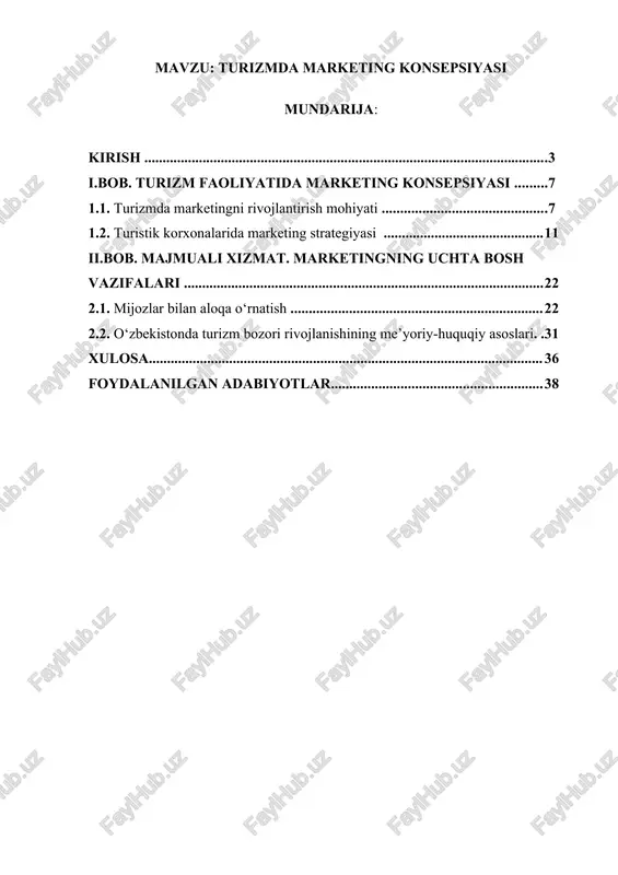 turizmda marketing konsepsiyasi — DOCX