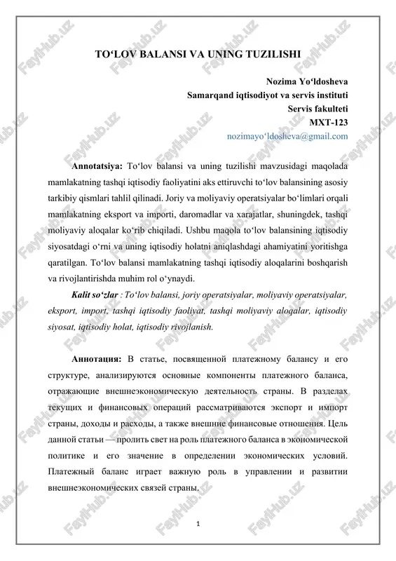 to'lov balansi va uning tuzilishi — DOCX