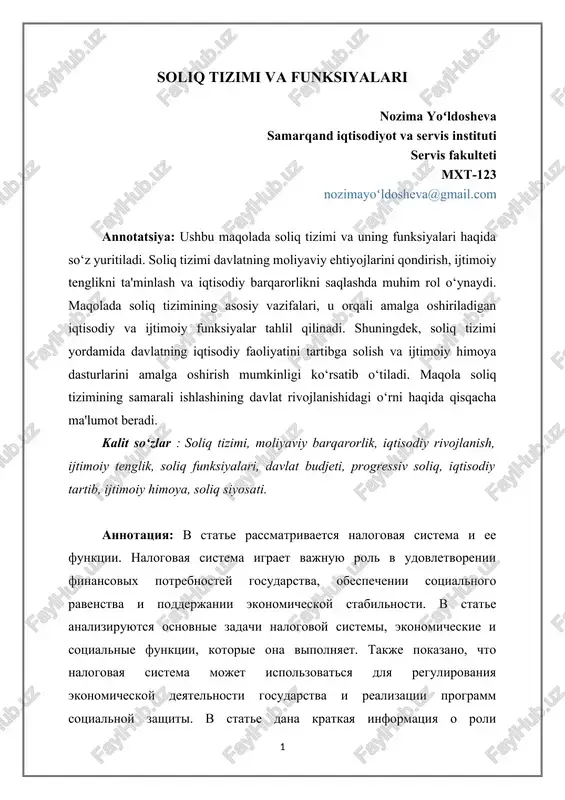 soliq tizimi va funksiyalari — DOCX