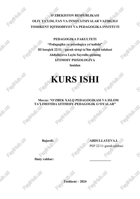 "ijtimoiy psixologiya fanidan kurs ishi" — DOC