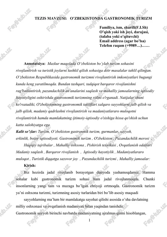o'zbekistonda gastronomik turizm — DOCX