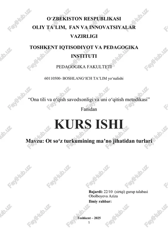 ot soʻz turkumining maʼno jihatidan turlari — DOCX