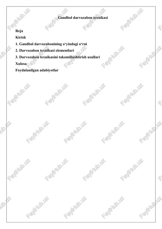 gandbol darvozabon texnikasi — DOCX