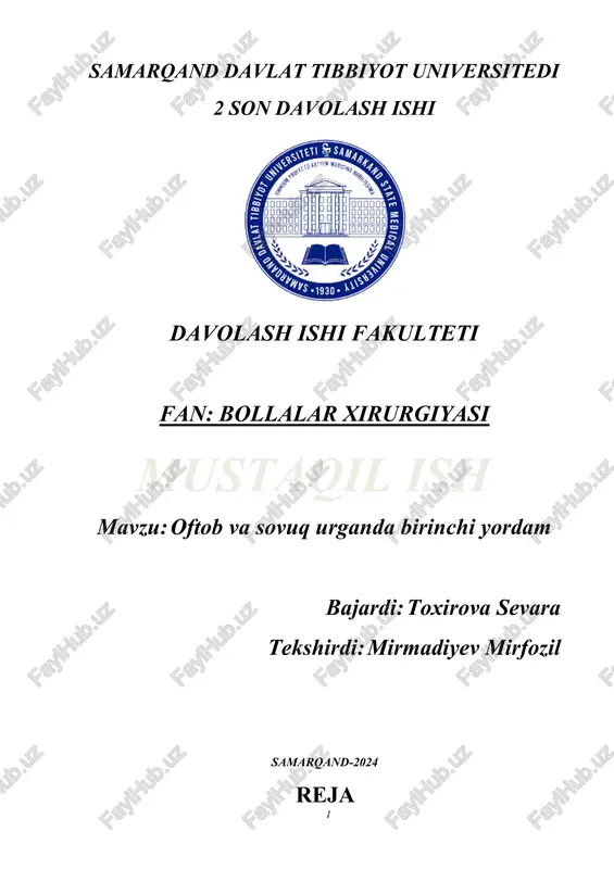 oftob va sovuq urganda birinchi yordam — DOCX