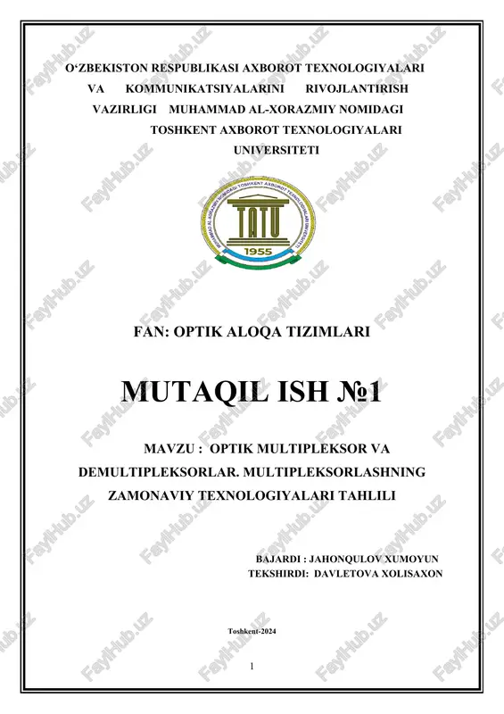 optik multipleksor va demultipleksorlar — DOCX