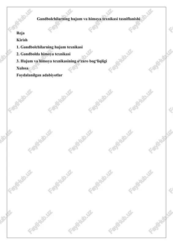 gandbolchilarning hujum va himoya texnikasi — DOCX