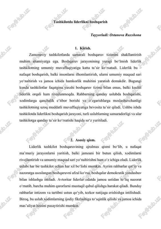 liderlikni boshqarish — DOCX