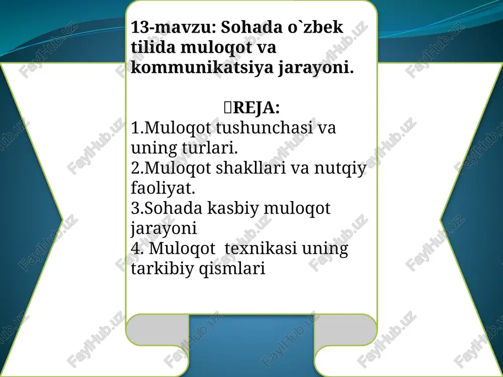 sohada o`zbek tilida muloqot va kommunikatsiya jarayoni — PPTX