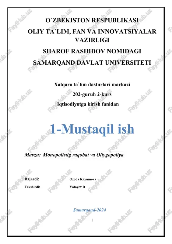monopolistig raqobat va oliygopoliya — DOCX