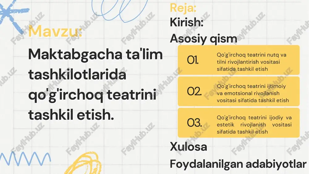 maktabgacha ta'lim tashkilotlarida qo'g'irchoq teatrini tashkil etish — PPTX