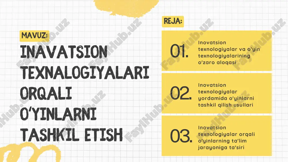 inavatsion texnalogiyalari orqali oʻyinlarni tashkil qilish — PPTX